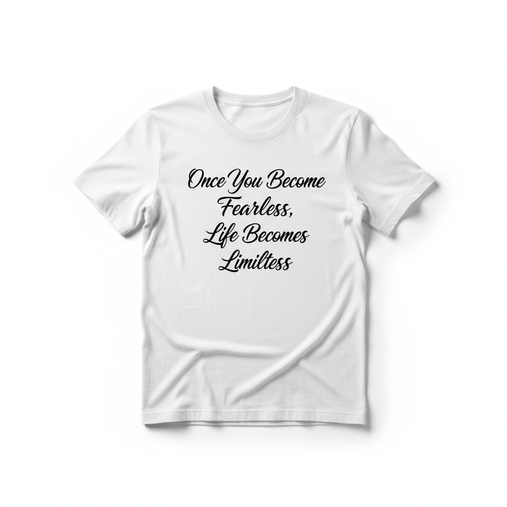 Fearless Limitless inspirational t-shirt white flat lay