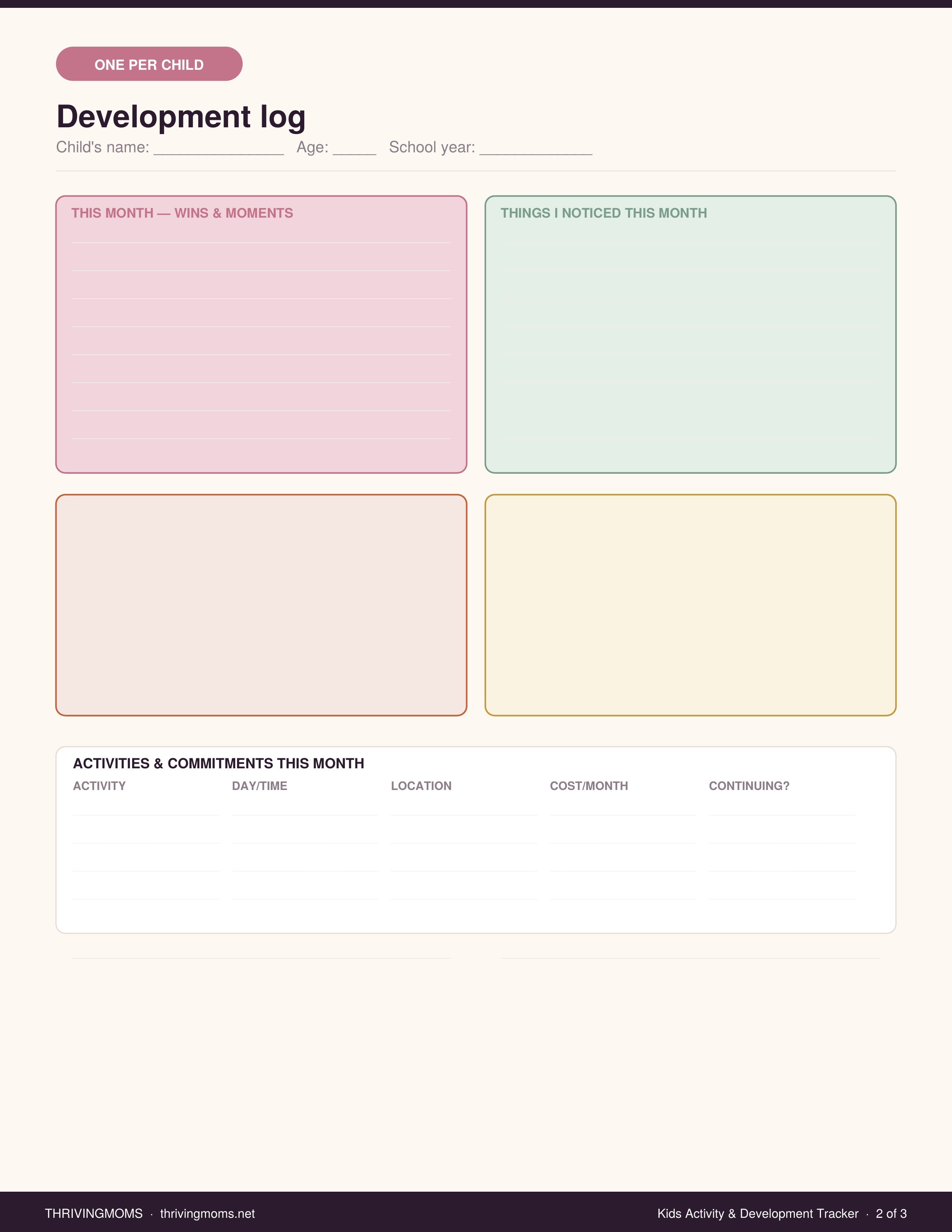 Kids Activity & Development Tracker — Digital Download