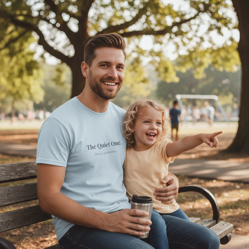 The Quiet One.  Shows Up Anyway.  — T-Shirt