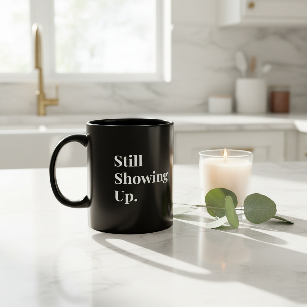 Still Showing Up (Black) — Mug