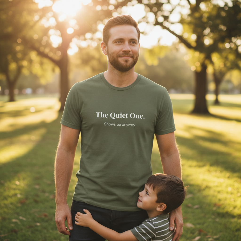 The Quiet One.  Shows Up Anyway.  — T-Shirt