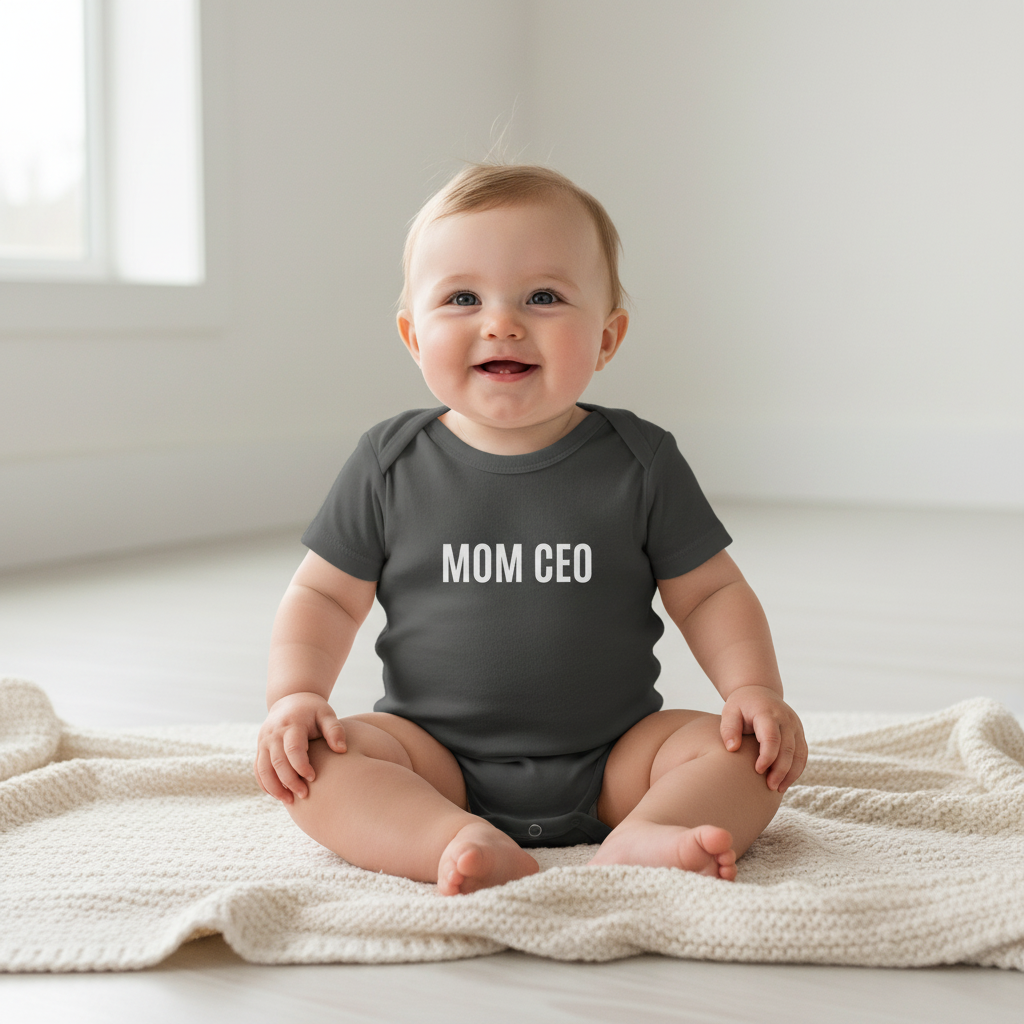 Mom CEO Onesie – Dark Charcoal Lifestyle Mockup