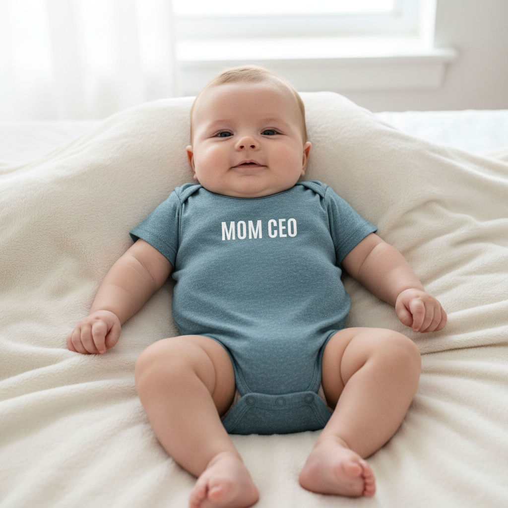 Mom CEO Onesie – Heather Slate Blue Lifestyle Mockup