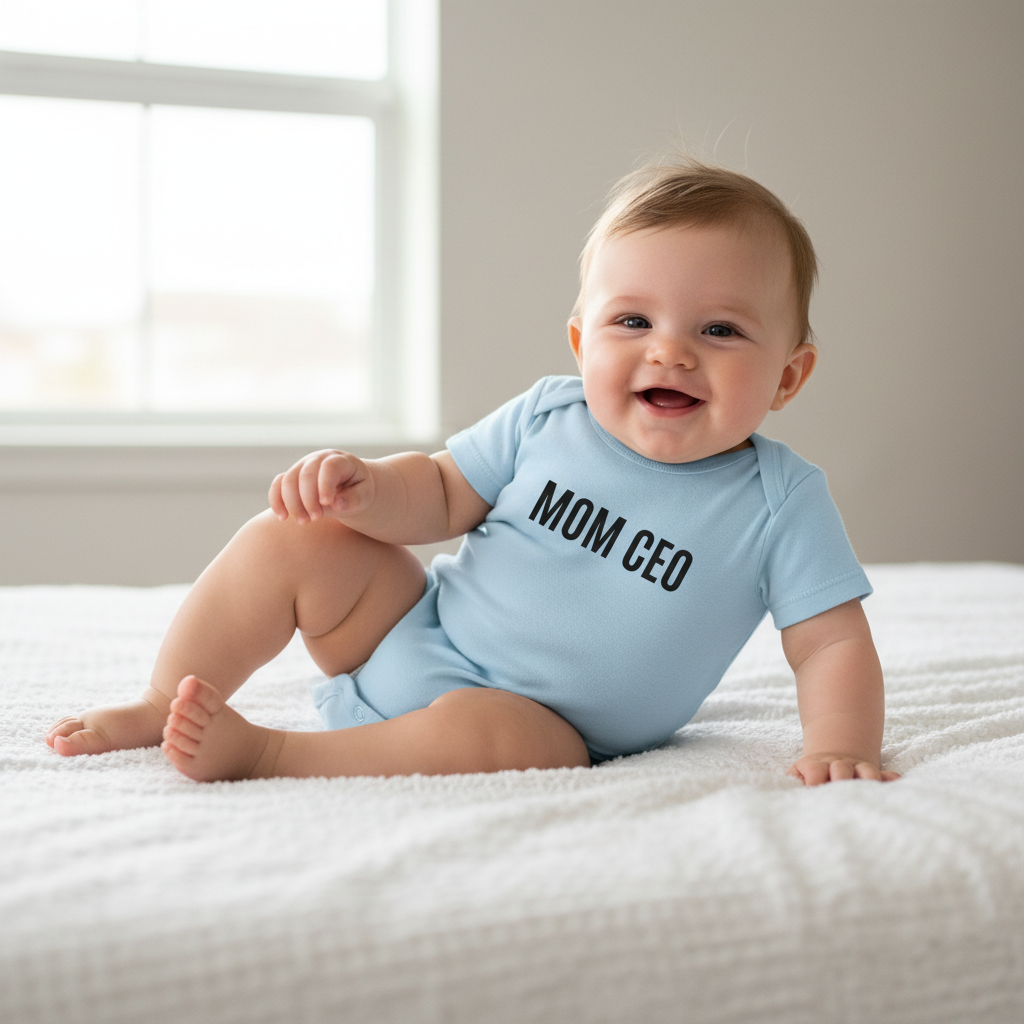 Mom CEO Onesie – Light Blue Lifestyle Mockup