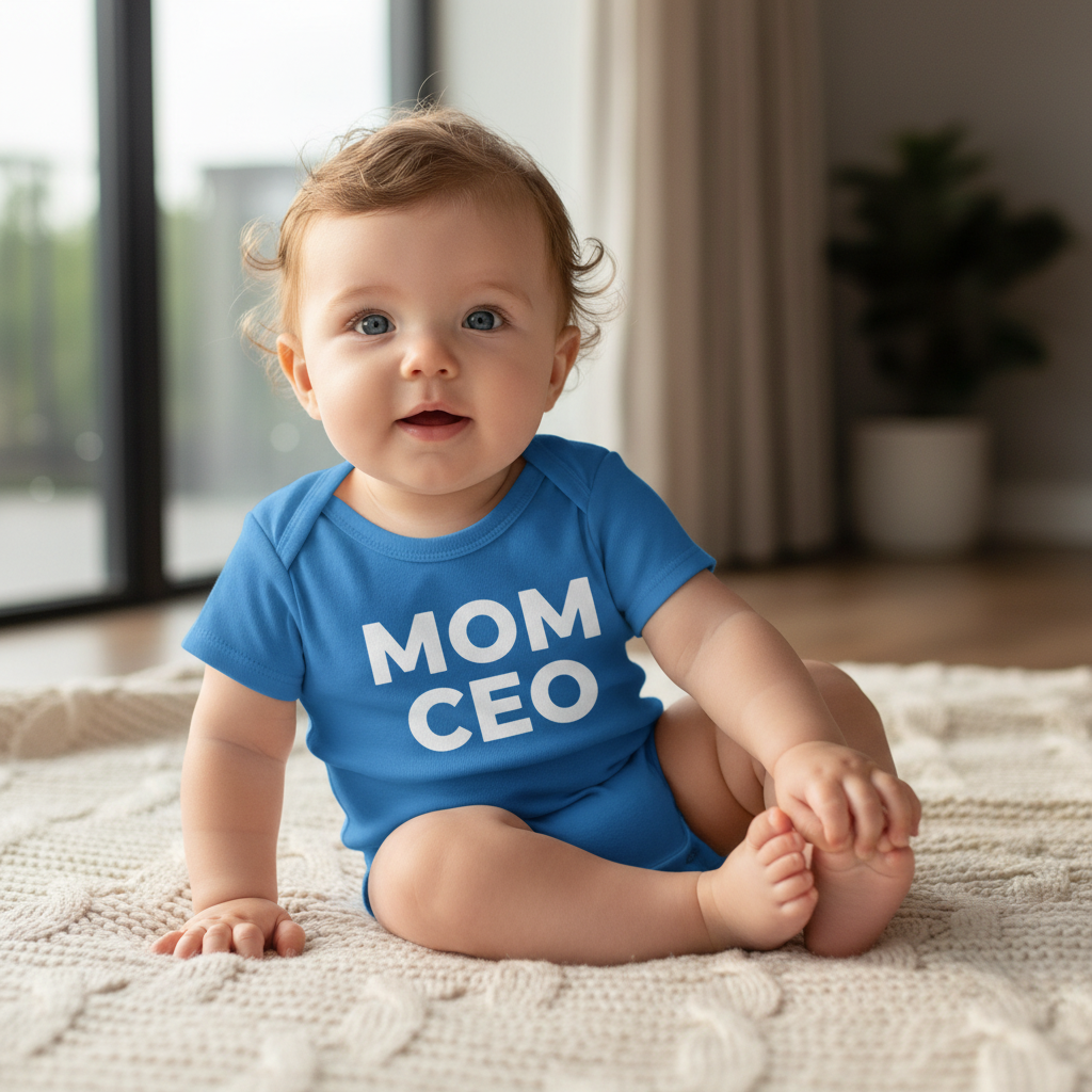 Mom CEO Onesie – Royal Blue Lifestyle Mockup