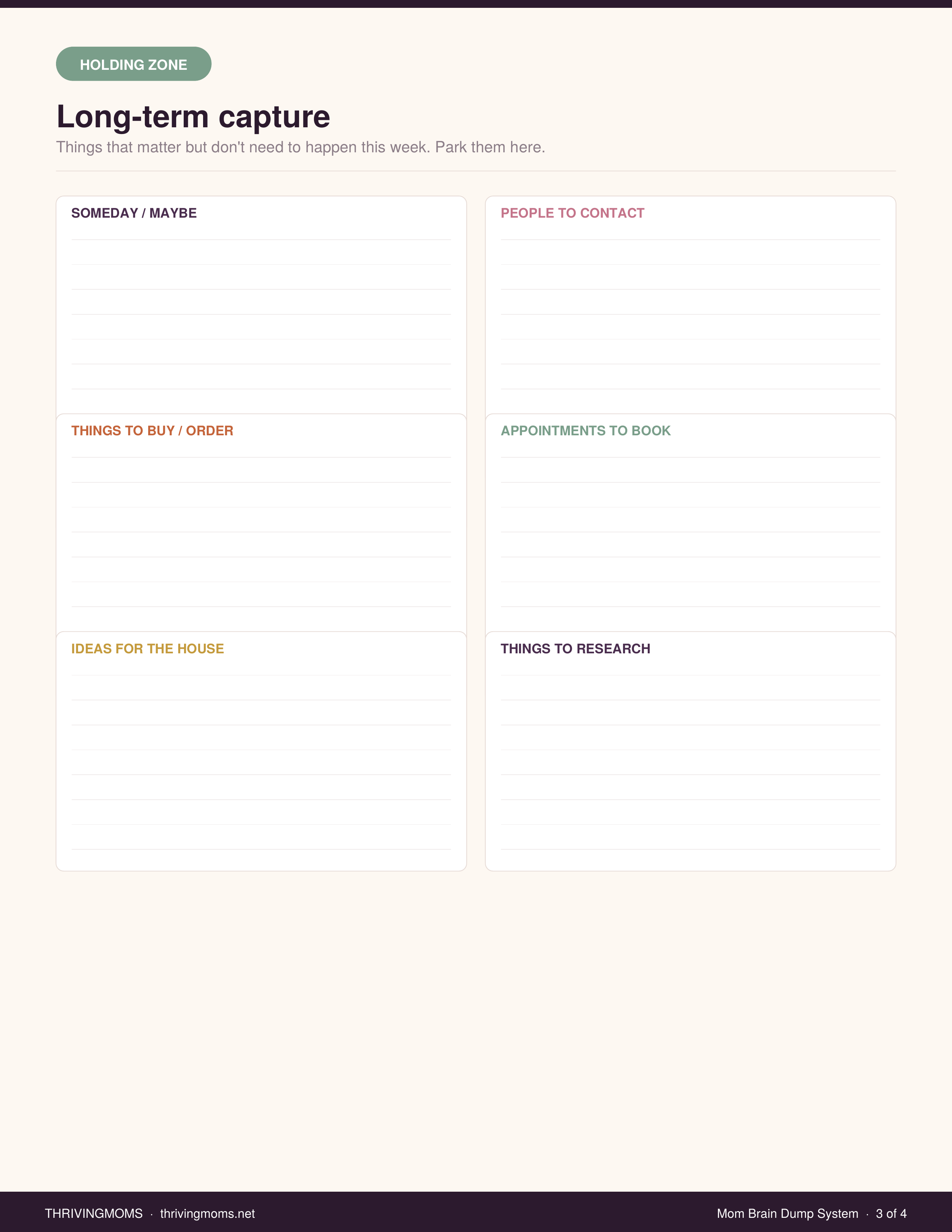 Mom Brain Dump System — Digital Download