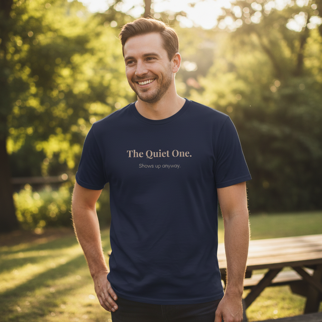 The Quiet One.  Shows Up Anyway.  — T-Shirt