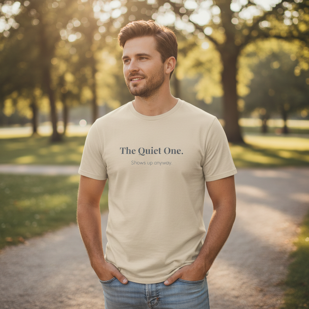 The Quiet One.  Shows Up Anyway.  — T-Shirt