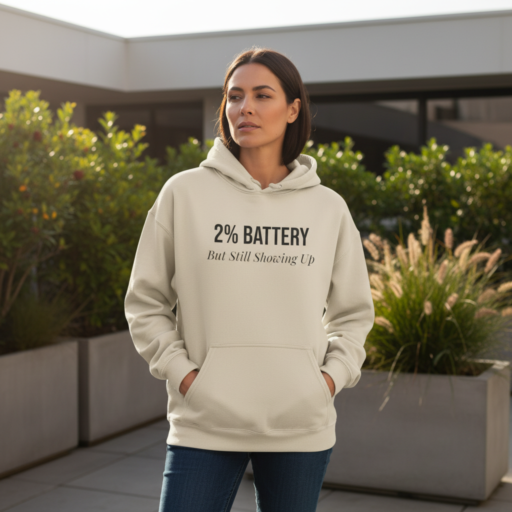 2% Battery But Still Showing Up — Hoodie