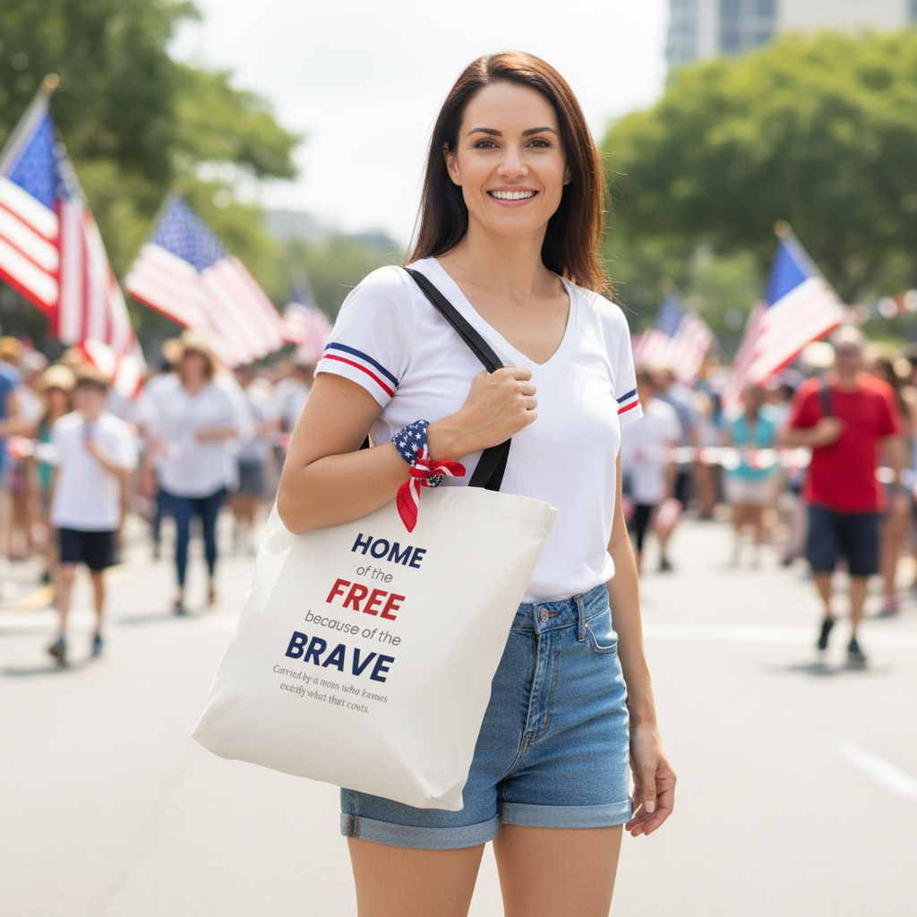 Home of the Free Because of the Brave Tote Bag in Black — for the mom who carries her pride everywhere — ThrivingMoms