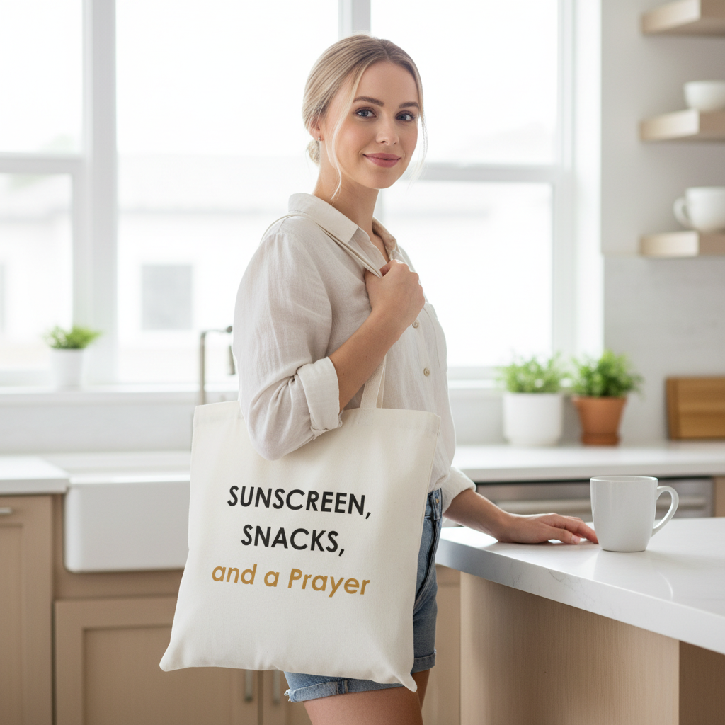 White Handle Tote – Kitchen Mockup