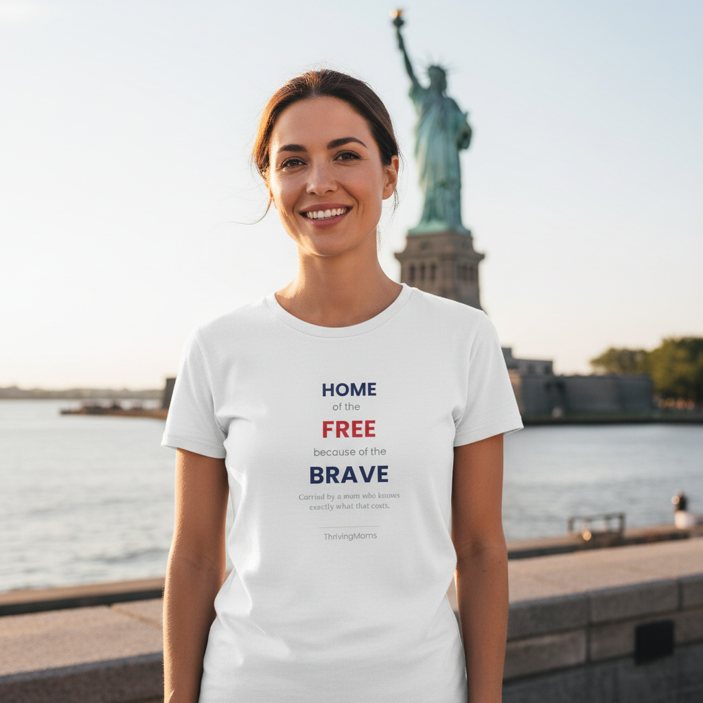Home of the Free Because of the Brave T-Shirt in White — quiet patriotic pride — ThrivingMoms